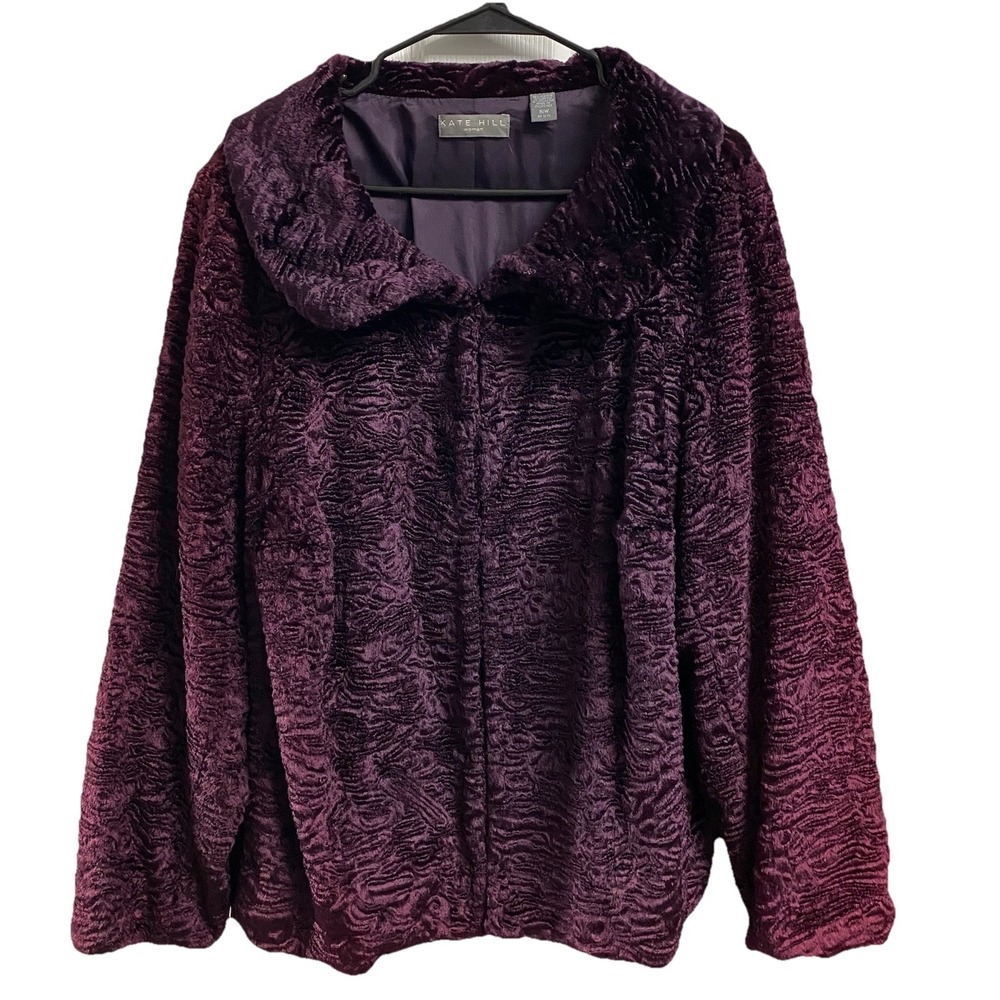 Kate Hill Women's Dark Purple Quilted Soft Dress Coat Jacket/Blazer Sz.16W EUC